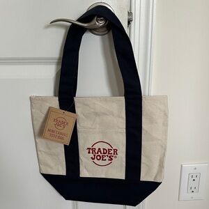 Trader Joe's Navy Blue and Cream Mini Canvas Tote Bag